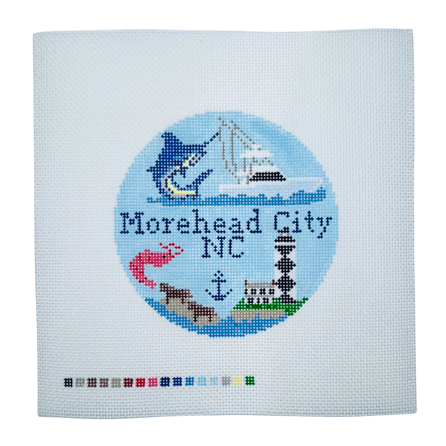 Morehead City, NC Travel Round Needlepoint Canvas