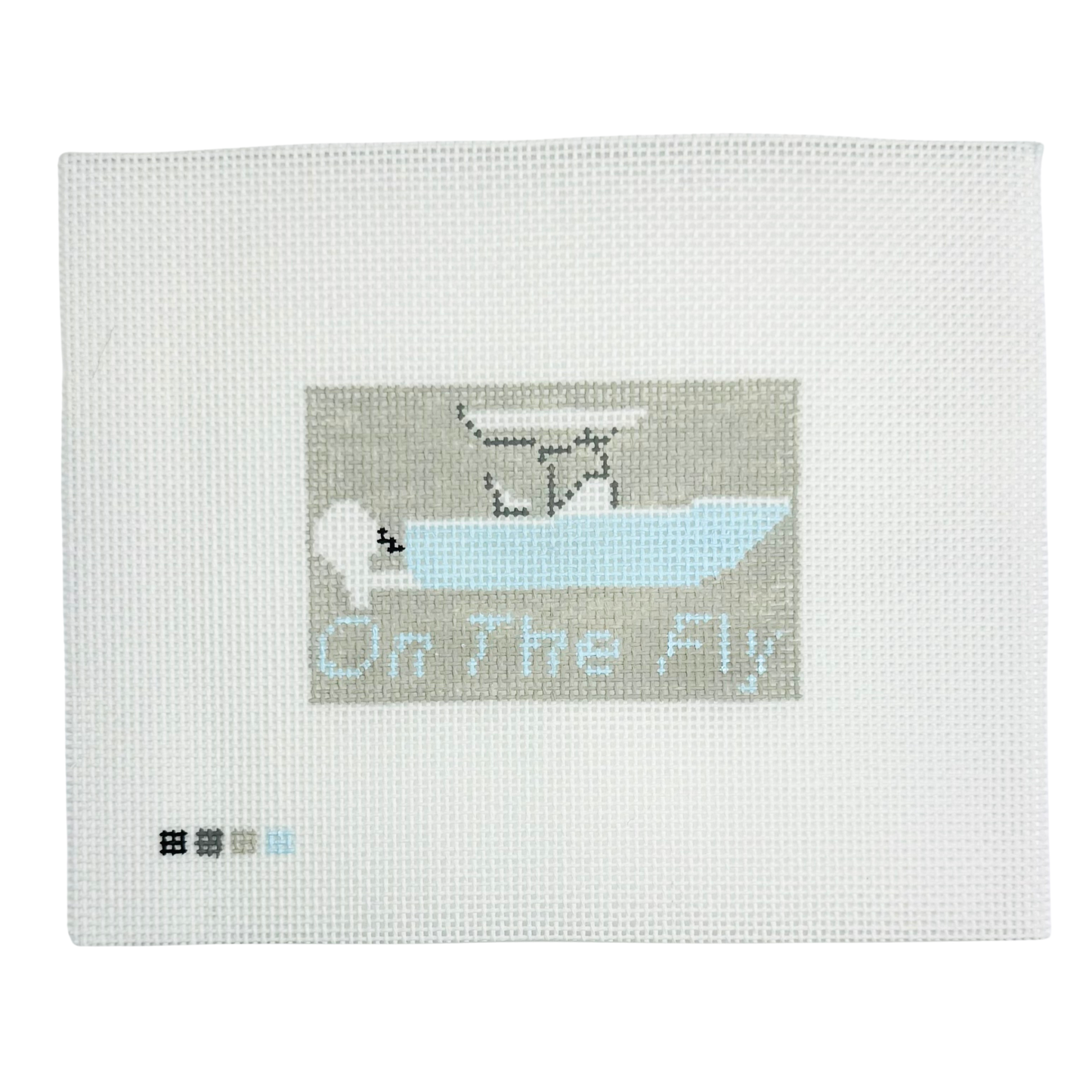 CUSTOM Boat Needlepoint Canvas 3" x 2" - Luggage Tag
