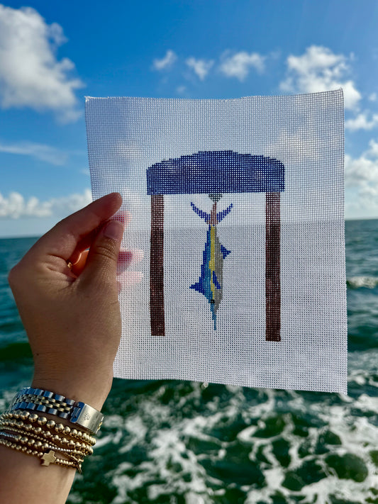 Blue Marlin Hanging at the Scales Needlepoint Canvas