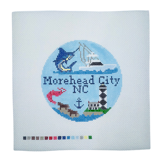 Morehead City, NC Travel Round Needlepoint Canvas