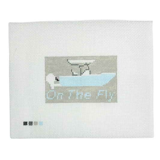 CUSTOM Boat Needlepoint Canvas 3" x 2" - Luggage Tag