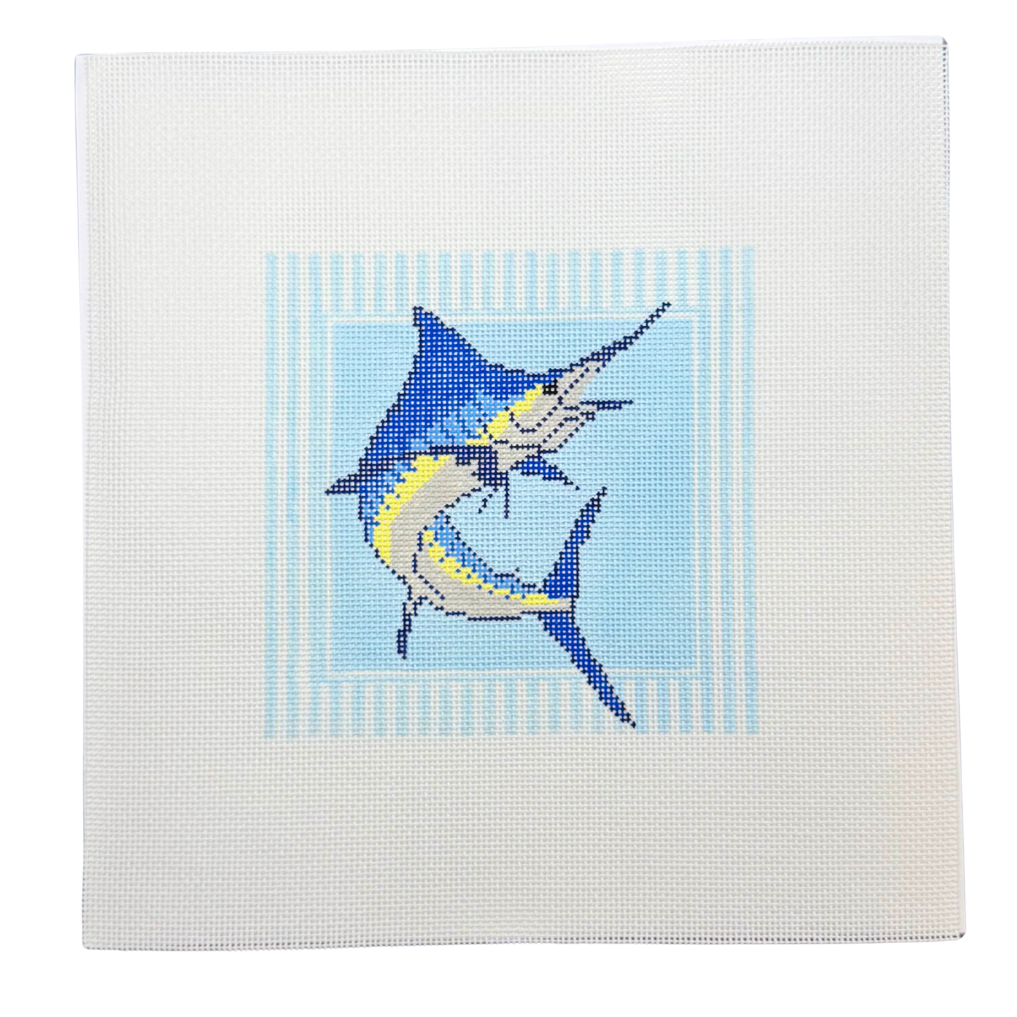 Blue Marlin Needlepoint Canvas with Light Blue Background
