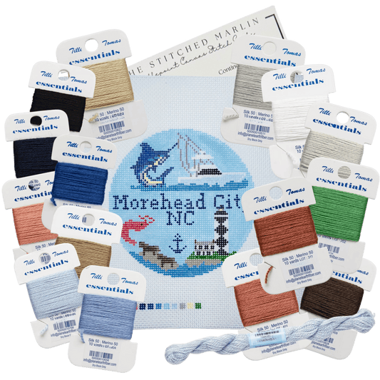 Morehead City, NC Travel Round Needlepoint Canvas KIT - Essentials