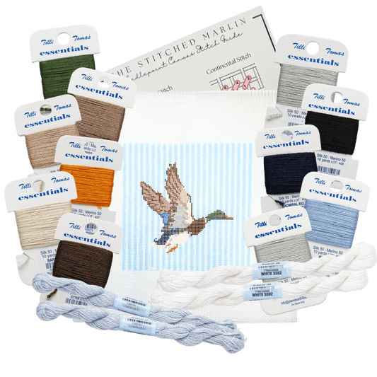 Mallard with Blue Stripes Background Needlepoint Canvas KIT - Essentials