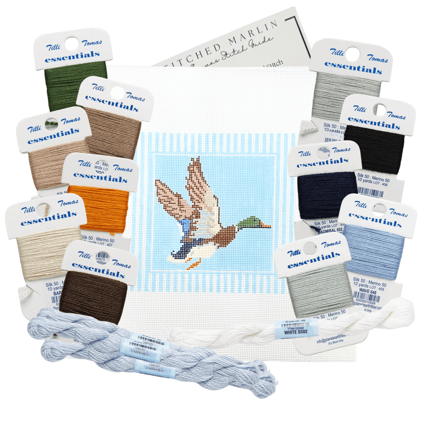 Mallard with Blue Solid/ Stripes Background Needlepoint Canvas KIT - Essentials