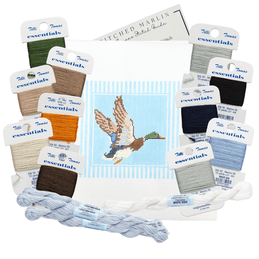 Mallard with Blue Solid/ Stripes Background Needlepoint Canvas KIT - Essentials